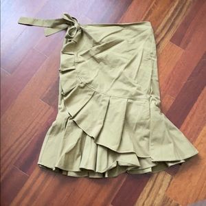 Khaki tie midi skirt